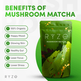 RYZE Mushroom Matcha - with 6 Organic Adaptogenic Mushrooms Grown In USA and Ceremonial-Grade Japanese Matcha - D62X