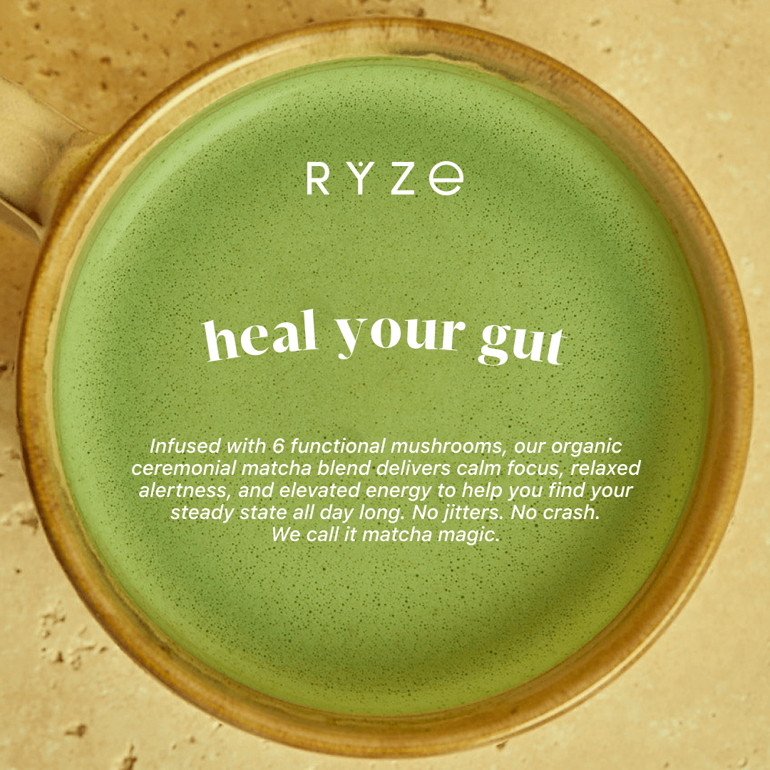 RYZE Mushroom Matcha - with 6 Organic Adaptogenic Mushrooms Grown In USA and Ceremonial-Grade Japanese Matcha - D62X